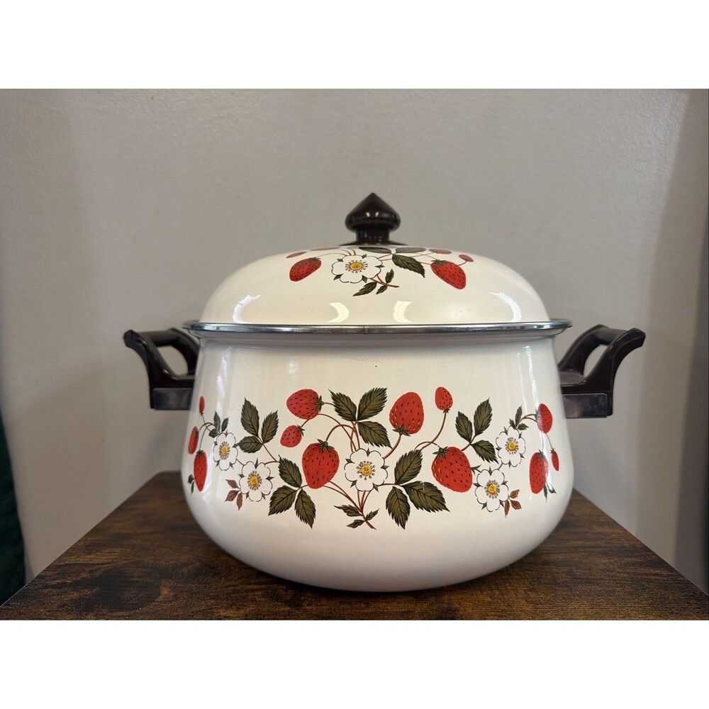 Vintage Sheffield Strawberries ’n Cream 6 Qt Stock Pot Dutch Oven w Lid